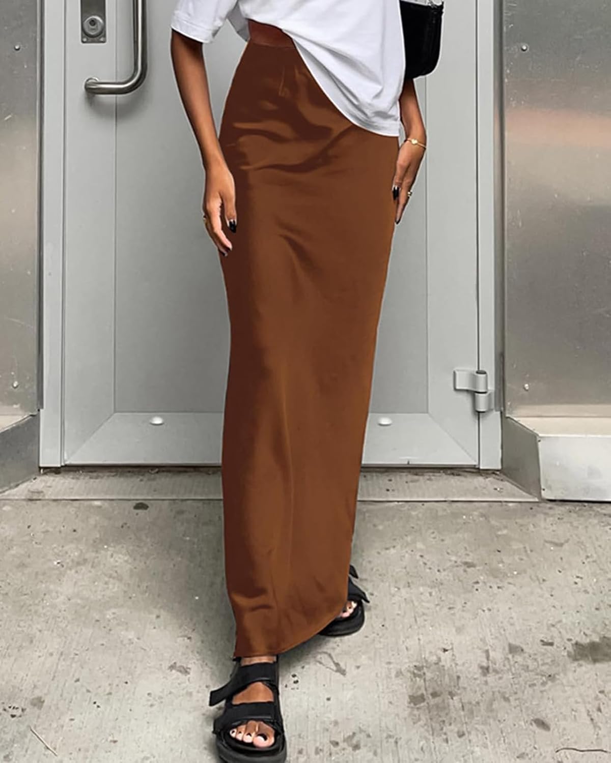 Women's Leopard Print Satin Maxi Skirt High Waisted Elastic Waistband Silk A-Line Casual Party Summer Long Skirts - Image 2