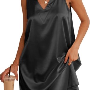 Women's Satin Silk Nightgown for Summer Comfortable Home Wear