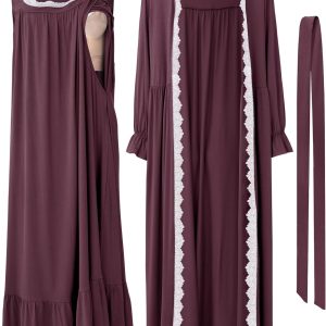 2 Pcs Lace Maternity Nursing Nightgown and Robe Set for Women Nursing Pajamas Gown Breastfeeding Pjs for Hospital