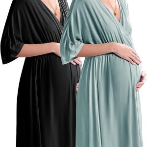 3 in 1 Labor/Delivery/Hospital Gown 2 Pack Maternity Dress Nursing Nightgown Sleepwear