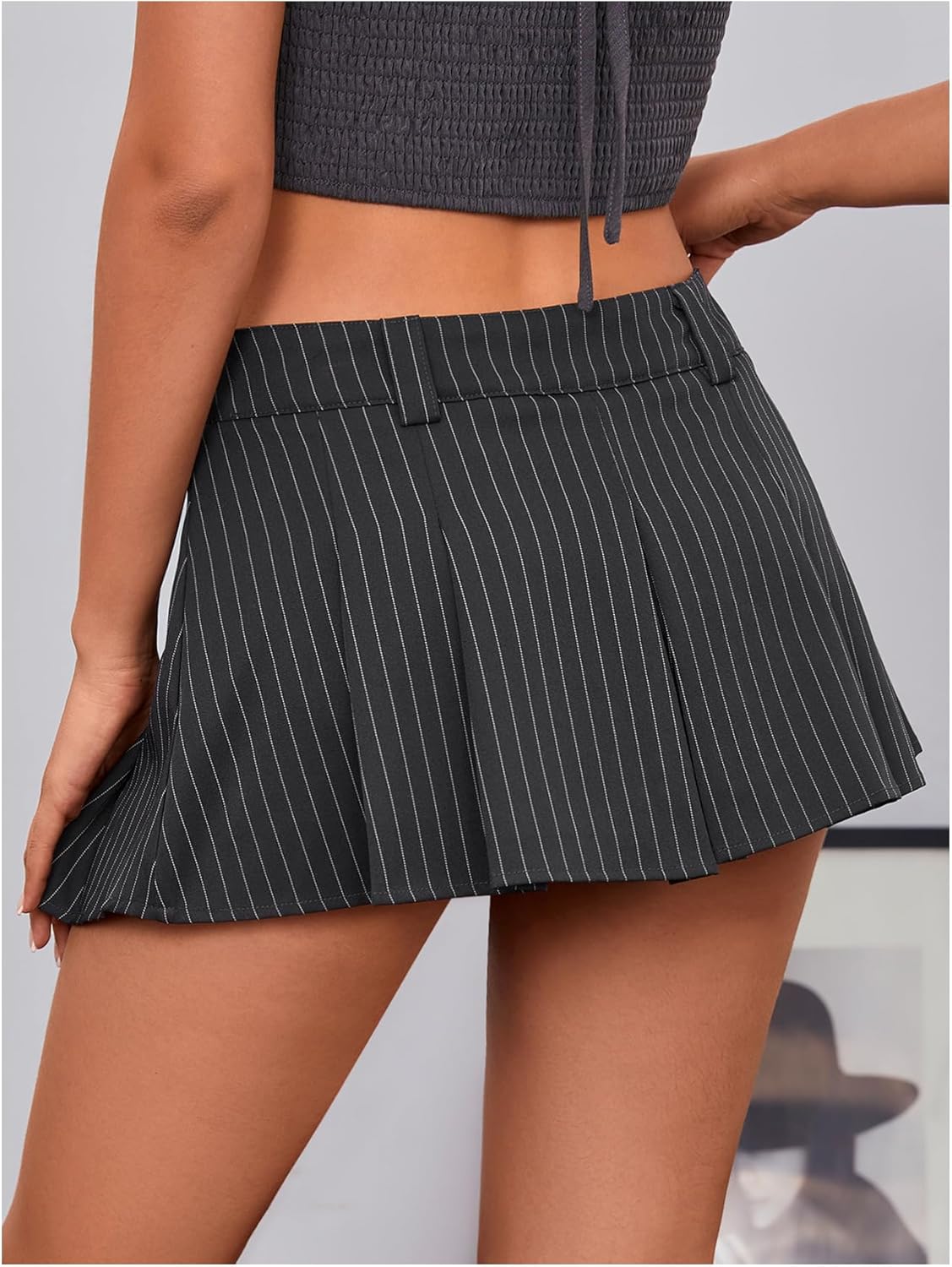 Women's Striped Low-Waisted Pleated Mini Skirt – Y2K Style Flared Skirt - Image 2