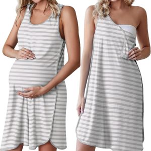 Labor and Delivery Gown for Hospital 3 in 1 Nursing Dress Sleeveless Maternity Snap Button Breastfeeding Nightgown